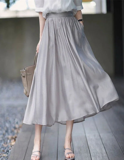 Skirts for Women Silk Clothing Office Satin Long Womens Skirt Maxi Grey with Pocket Formal Trend Korean Style Cheap Summer 2024