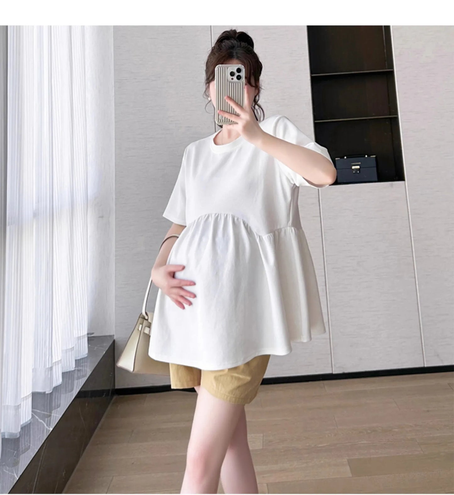 Maternity T-Shirt Summer 2025 New Fashionable Summer White T-Shirt Short-Sleeved Tops Loose Large Size Casual Maternity T-Shirt