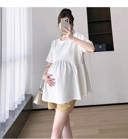 Maternity T-Shirt Summer 2025 New Fashionable Summer White T-Shirt Short-Sleeved Tops Loose Large Size Casual Maternity T-Shirt