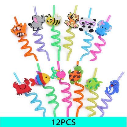 6-12  Animal Ocean Shaped Straws Party Party Gifts Reusable Children's Straws Party Party Supplies Provide Free Cleaning Brushes