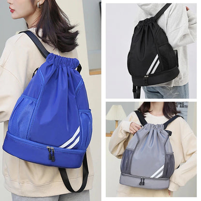 1PCS Sports Drawstring Backpack,Waterproof Drawstring Sports Bag Soccer Bag Swim Gym Bag for Men Women with Ball Shoes Compartme