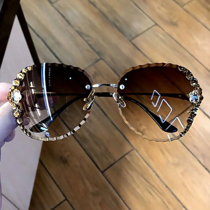 Rhinestone Decoration Retro Sunglasses Sun-Protective Korean Driving Glasses Travel Accessories Frameless Eyewear