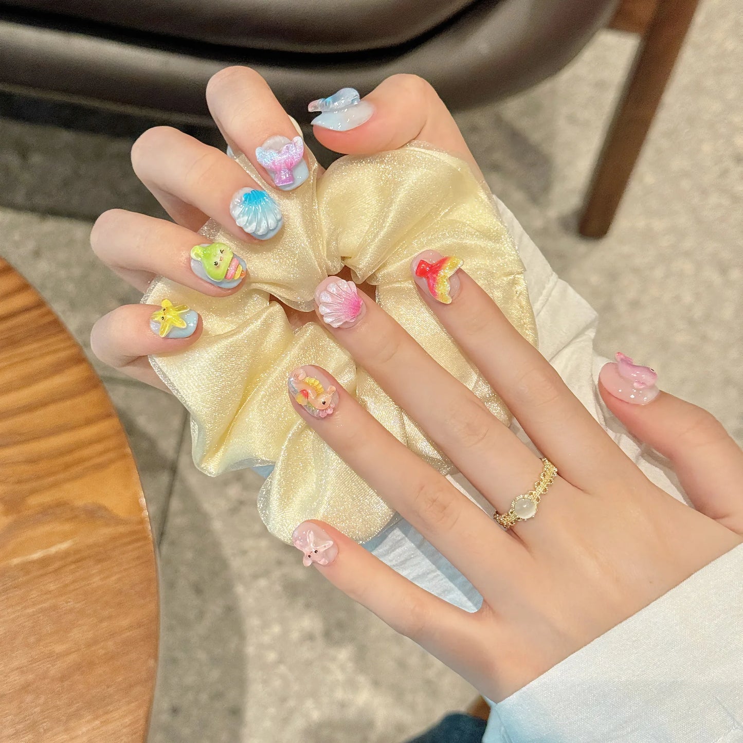 10Pc Acrylic Kawaii Press on Nails Cute Funny Fake Nails with Cartoon Animal Nails Wearable Short Square Full Cover Manicure Tip