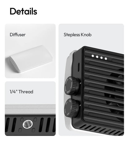 ULANZI PL25 25W LED Panel Light 2700K-6500K CRI 96+Type-C Fast Charging Studio Photography Light for Phone Camera Vlog Shooting