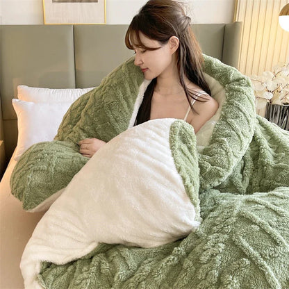 Super Thick Weighted Winter Blanket for Bed Faux Lamb Cashmere Plush Fleece Throw Queen King Size Cozy Warm Quilt Comforter