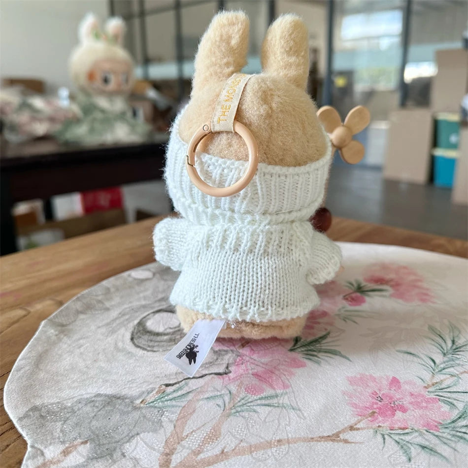 Cute Labubu Bunny Doll Accessories with Knitted Clothes Rabbit Ears Hat Heart Sweater for Toy Collectors Labubu Clothes