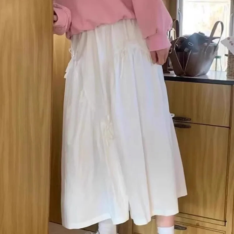 Bow Patchwork Womens Skirt Draped Skirts High Elastc Waist A-line Ropa Mujer Ruched Faldas  2025 Spring Summer Clothing