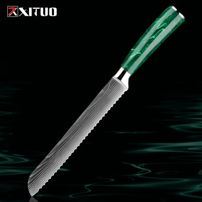 Bread Knife,8 inch Serrated Knife,Damascus laser Pattern Steel Bread Knife for Homemade Bread,Razor Sharp Edge for Slicing Bread