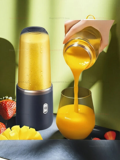 Double Cup Portable Fruit Juice Blender 6 Blades USB Rechargeable Wireless Juicer Machine 400ml Personal Juice Extractor