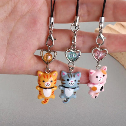 Cat Pendant Phone Strap Anti Lost Keychain Y2K Phone Charm Heart Cute Phone Lanyard Women Girls Phone Accessories