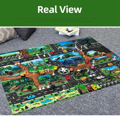 Children Playmat Activity Surface Waterproof Map Kids Animal Road Toy Baby Dinosaur Road Portable Carpet Farm Road Non-Toxic Mat