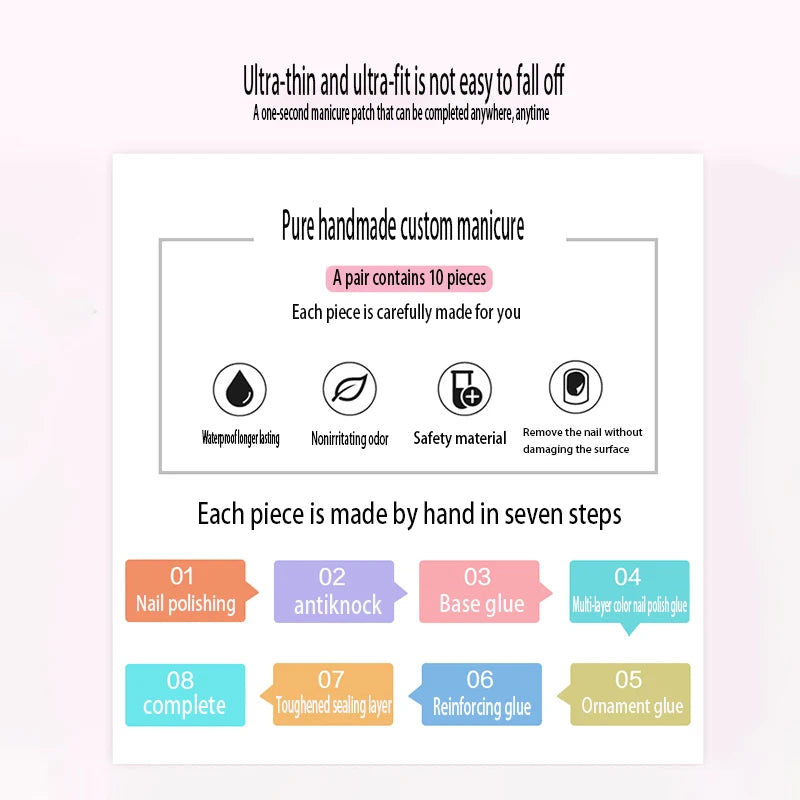 Acrylic Press on Nails With 3d Designs Kawaii Sea Shell Full Cover Artificial Nails Blue Color Handmade Japanese Manicuree Nails