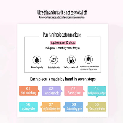 Acrylic Press on Nails With 3d Designs Kawaii Sea Shell Full Cover Artificial Nails Blue Color Handmade Japanese Manicuree Nails