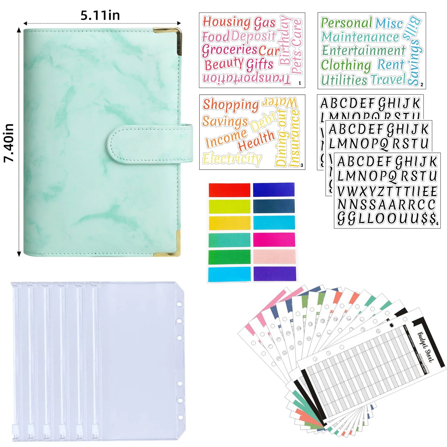 A6 Binder Cash Envelopes for Budgeting Money Organizer for Cash Money Envelopes for cash Leather A6 Binder with zipper