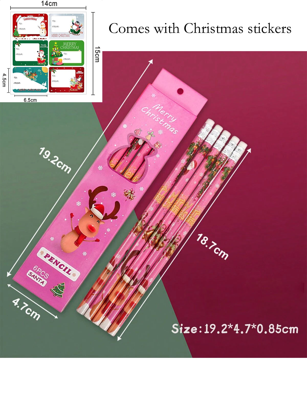 Christmas gift cartoon cute 6 HB pencil set with eraser box office cultural and educational supplies