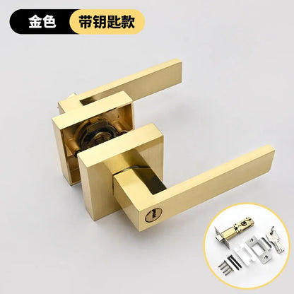 Indoor Door Lock, Aluminum Alloy Handle  Adjustable Room Wooden Door Handle Square Minimalist American Heavy-duty Three Bar Lock