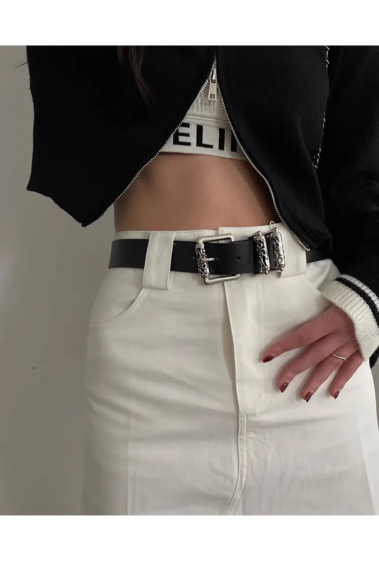 New retro Female Subculture Belt Punk Decorated Jeans Belt Personality Belt White Belt