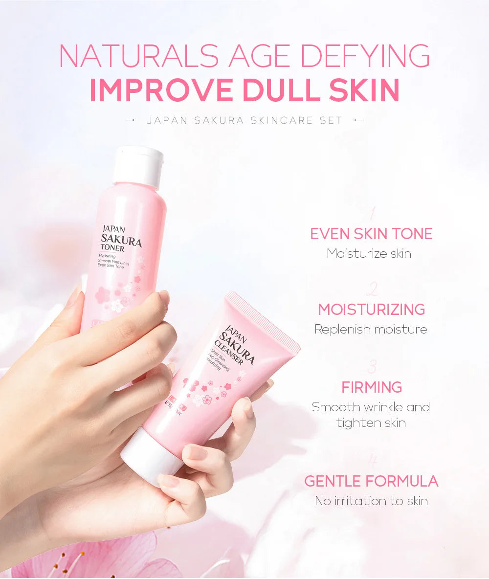 LAIKOU Sakura Skin Care Sets Facial Cleanser Eye Creams Face Cream Serum Lotion Toner Brightening Moisturizing Face Care Kit