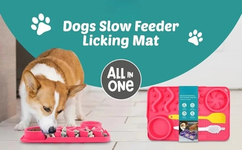 Slow Feeder Mat for Pets - Non-Toxic Silicone (Turquoise) Upgraded Anxiety and Boredom Relief Tool with Aluminum Bowl,17x11x2 in