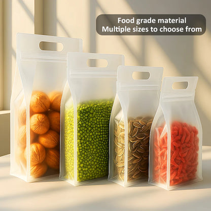 50pcs Reusable Matte Flat Bottom Pouch with Handle and Zipper Food Grade Material Plastic Packaging Bags for Storing Food Snacks