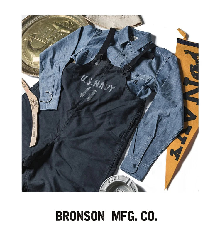 Bronson Repro USN Chambray Work Shirt Rugged Men's Selvedge Workwear Light Blue