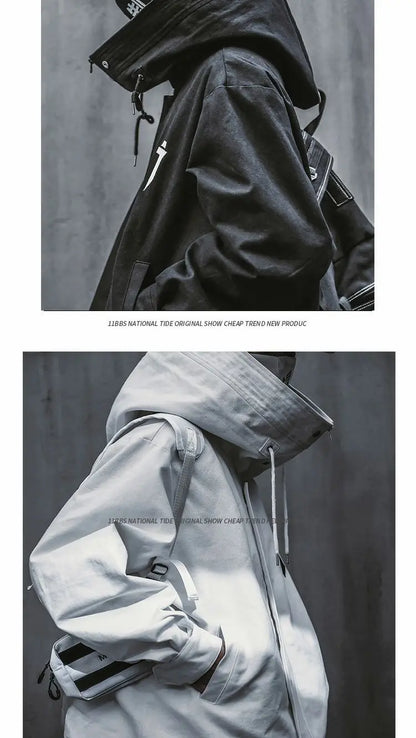 Oversize Jacket Trench Coat Men And Women Autumn Solid Japanese Fashion Vintage Casual High Street Hooded Functional Wind