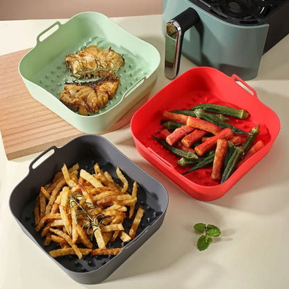 Silicone Air Fryer Baking Pan Square Reusable High Temperature Resistant Silicone Liner Insulation Mat Oven Baking
