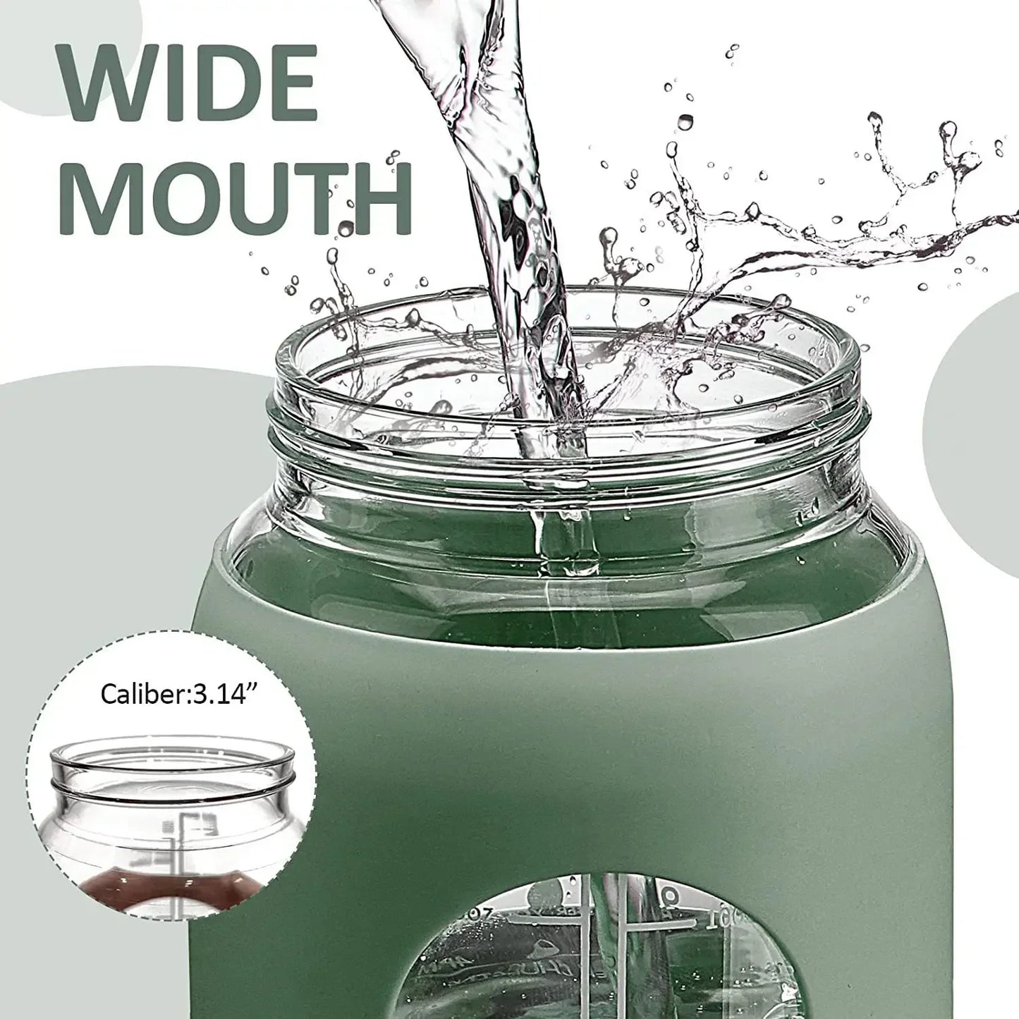 1000ML Glass Water Bottles with Straw, Glass Bottle with Silicone Sleeve and Time Marker, for Gym Camping Home Office