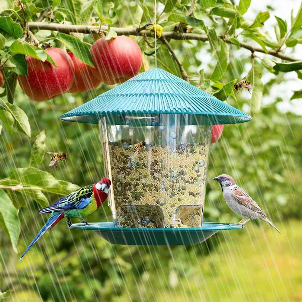 Bird Feeder Automatic Hanging Outdoor Garden Gazebo Wild Bird Feeding Container With Hang Rope House Decor Pet Supplies