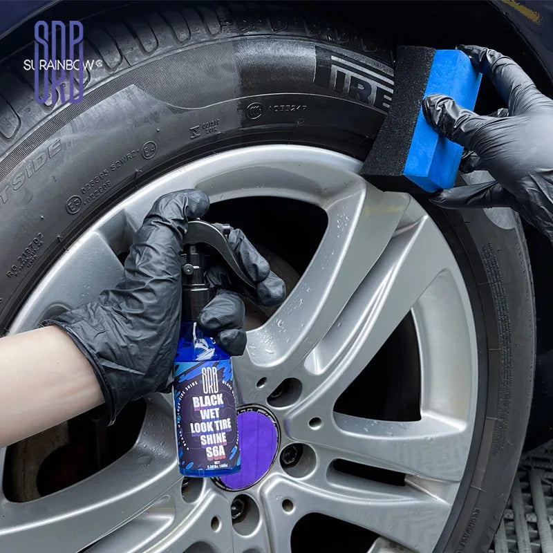Black Wet Look Tire Shine Dressing -Automotive Clear Coat Tire Dressing Spray for Glossy Wet Tire Look, Vinyl & Plastic, with UV