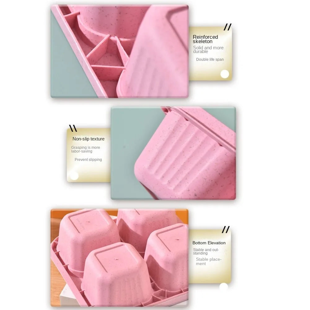 Reusable 4 Compartments Lunch Box Snack Dim Sum Nut Candy Box with Cover Wheat Straw Four Grid Snack Containers Meal Prep