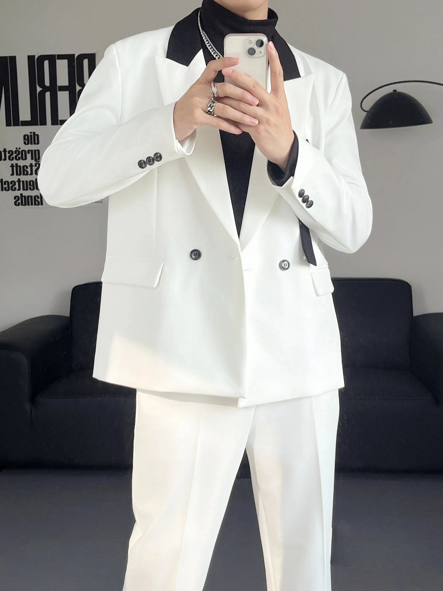 New Designer Men Suit Costume Loose Fit 2-Piece Set Oversized Business Matching Set (Blazer+Pants) Casual Outfits Suit Fashion