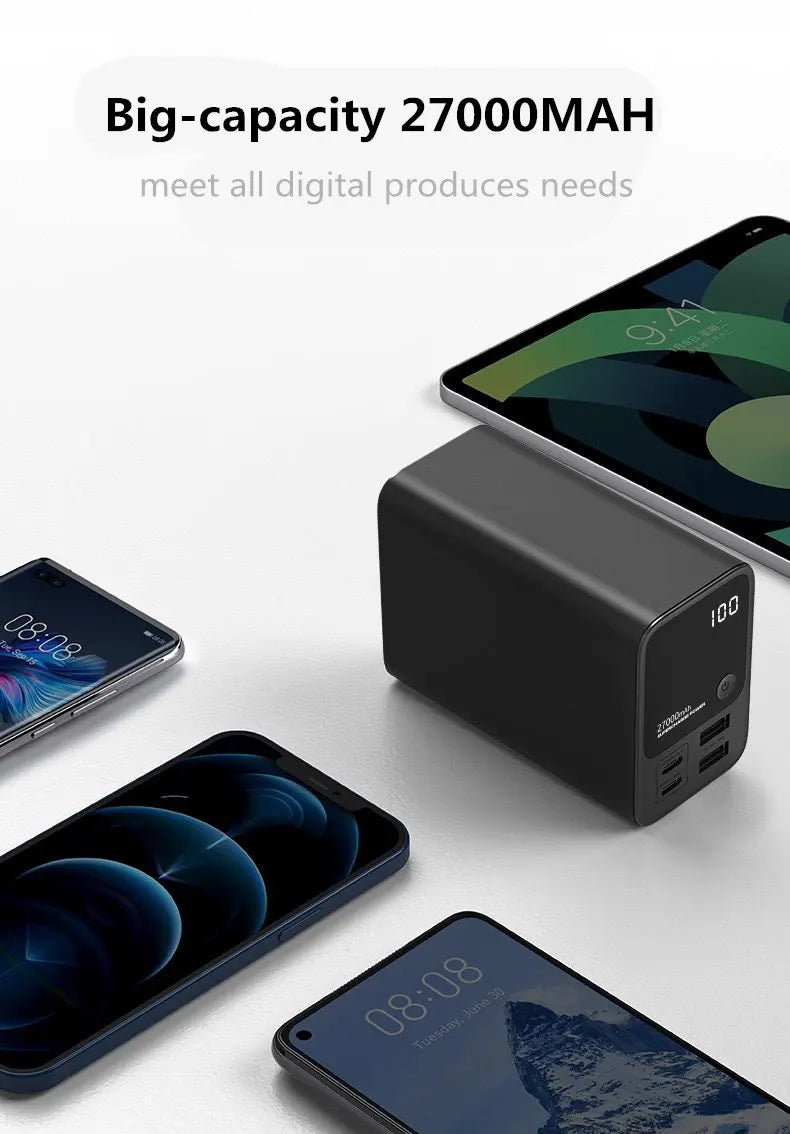 22.5W Power bank PD 200W 27000MAH 5V 9V 12V 15V 20V 5A USB QC4.0 Super Charge VOOC Li-polymer battery