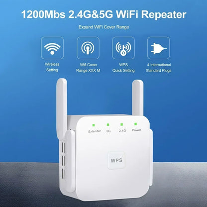 1200Mbps WiFi Repeater Extender Wireless Range Signal Amplifier 2.4GHz/5GHz Wi-Fi Repetidor Booster EU/US/UK Plug
