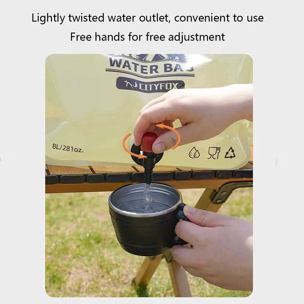 Outdoor Water Storage Bag 8L With Faucet Valve Travel Camping Food Grade Large Capacity Portable Foldable Plastic Water Bag