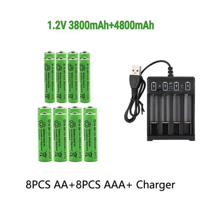 Original Rechargeable Battery1.2V AA4800mAh+AAA3800mAh+Charger for Computer Clock Radio Video Game Digital Camera AA AAAbattery