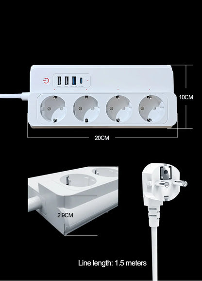 Smart Power Strip Zigbee 3.0 16A PD20W Fast ChargingSmart Multiple Socket Wall Mounted Timer Voice Control and Remote Control
