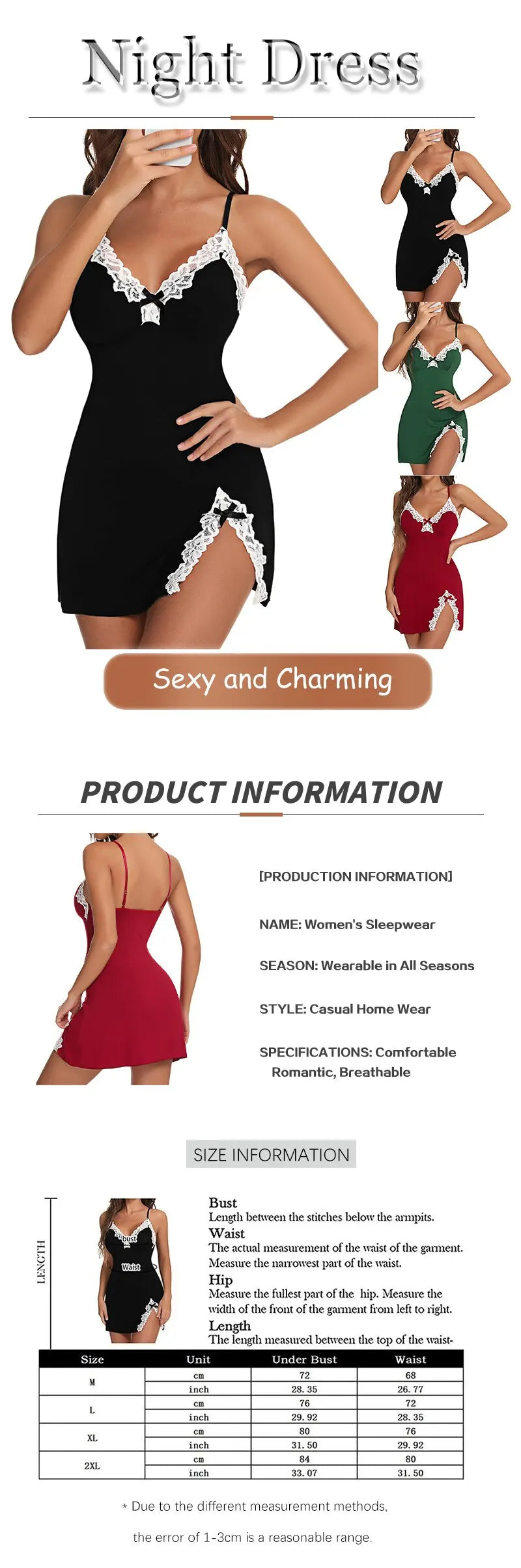 Sexy Sleepwear Women Lace Silk Satin V-Neck Nightgown Split Hem Soft Lingerie Night Dress Sleeveless Sleepwear Female Clothes