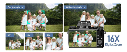 4K DSLR Cameras for Photography 64MP WiFi Auto Focus YouTube Vlogging Video Cameras 60FPS Livestream Camcorder 4" Touch Screen