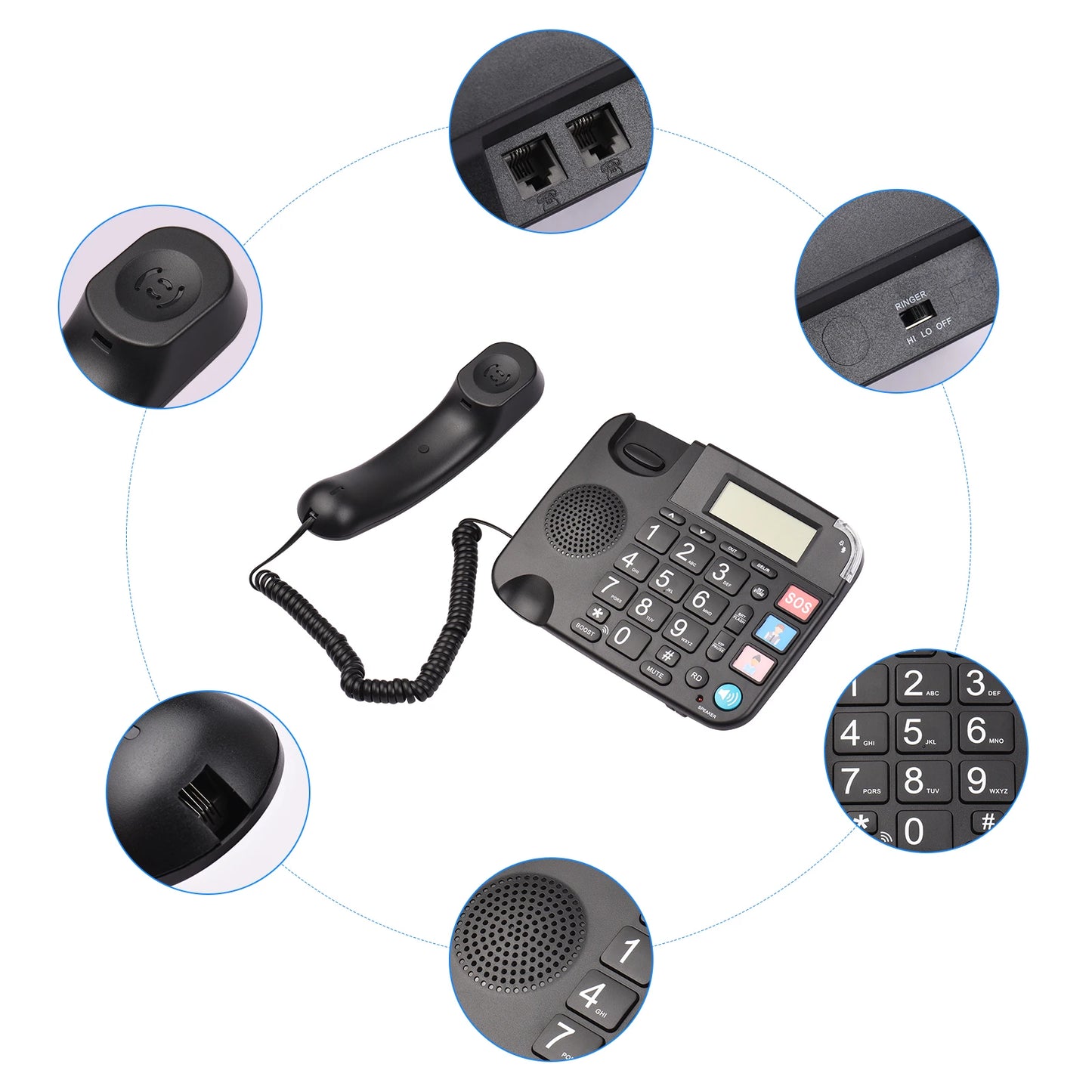 Corded Phone with Big Button Desk Landline Phone Telephone Support Hands-Free/Redial/Flash/Speed Dial/Ring Volume Control