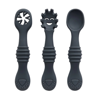 3Pcs/Set Mother Kids Baby Silicone Spoon Fork Bebeb Feeding Food Baby Stuff Toddler Learn To Eat Training Baby Items