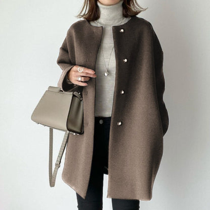 Japan Style Office Lady Elegant Solid Wool Coats Loose Casual Covered Button Jacket Autumn Winter All-match Blends Outwear