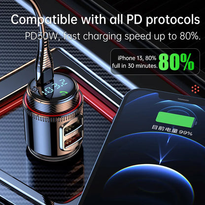 VR Robot PD30W+QC 3.0 Bluetooth 5.4 Car MP3 Player FM Transmitter Wireless Handsfree U Disk Play USB Car Fast Charge Adapter
