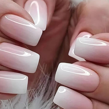 24PCS Long Coffin Pink Press On Nails Fake Press On Nails Gradation Press On Nails Summer Nails