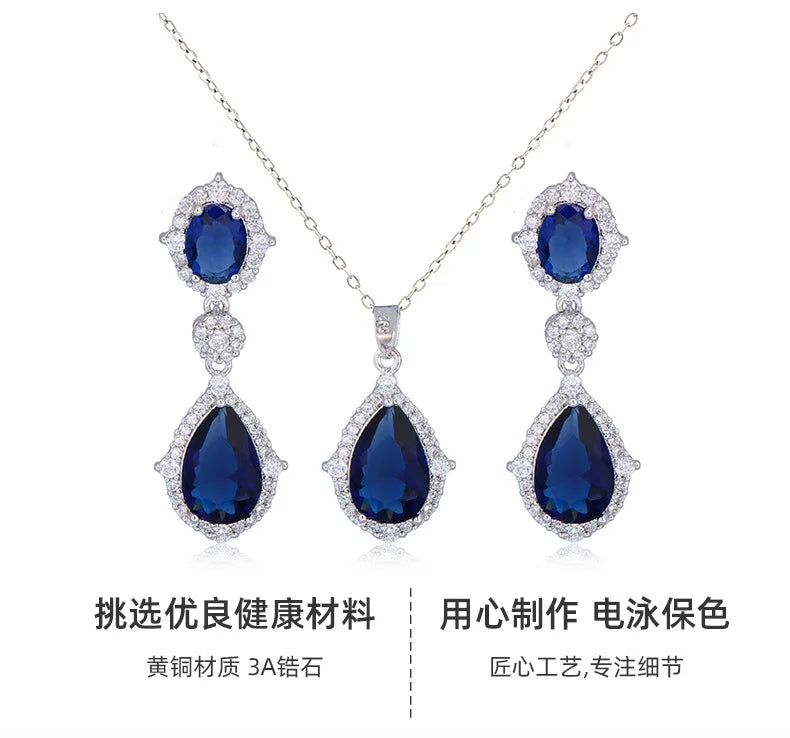 Fashion necklace accessories women's earring Jewelry sets bride's wedding zircon water drop girls earrings for women jewellery