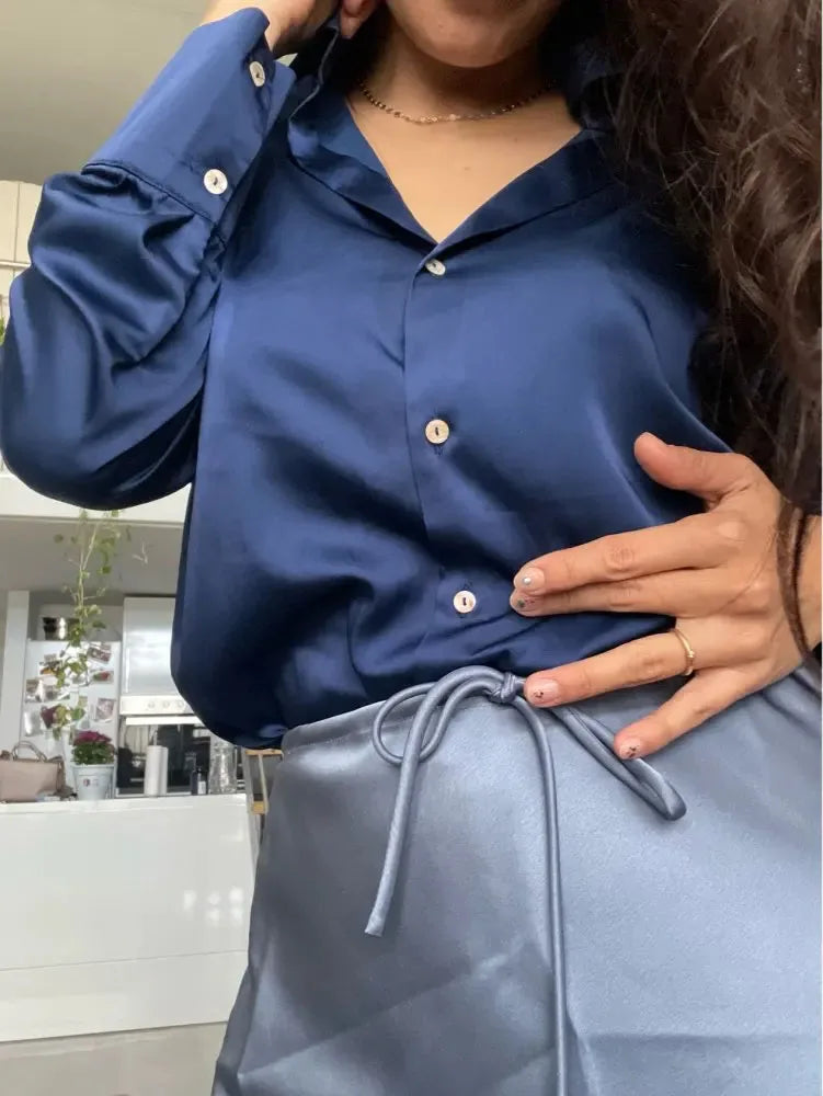 Office Wear Women Shirts Satin Blouse Luxury Pink Long Sleeve Formal Shirts Female Button Silk Tops For Women Elegant All-Match