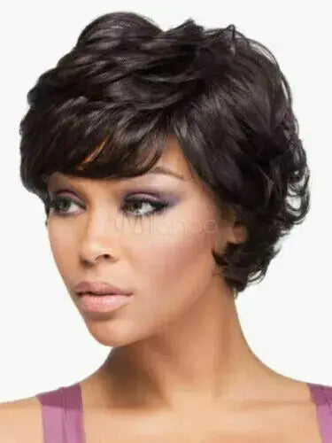 Real hair New Beautiful Women's Short Dark Brown Wavy Human Hair Full Wigs