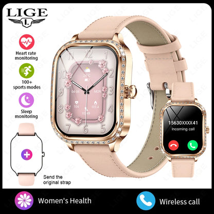 LIGE Fashion Ladies Smartwatch Women's Health Bluetooth Call Waterproof Watches Health Sports Best Friend's Smartwatch Adult