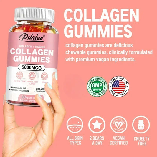Collagen Gummies - Promotes Hydrated Skin, Healthy Hair, Stronger Nails, Reduces Wrinkles, and Improves Immunity Vegan