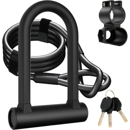 Bike Lock Heavy Duty Anti Theft Bike U Lock with Security Steel Cable Shackle Bicycle U-Locks with Key & Sturdy Mounting Bracket